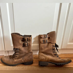 Fly London LOGGER suede lace-up  boots Distressed Brown size 38euro/8 Moto Boots